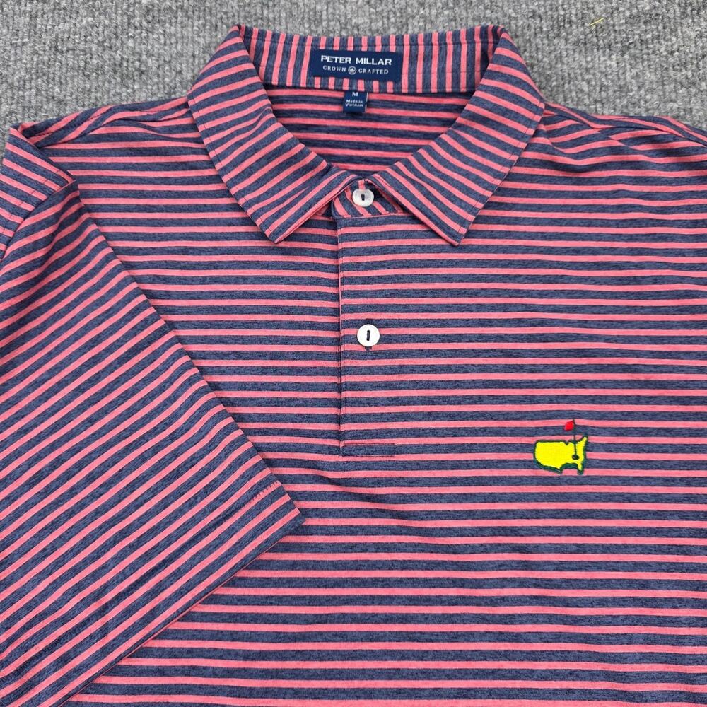 Peter Millar Masters Polo Shirt Mens Medium Blue Red Stripe Golf Crown Crafted